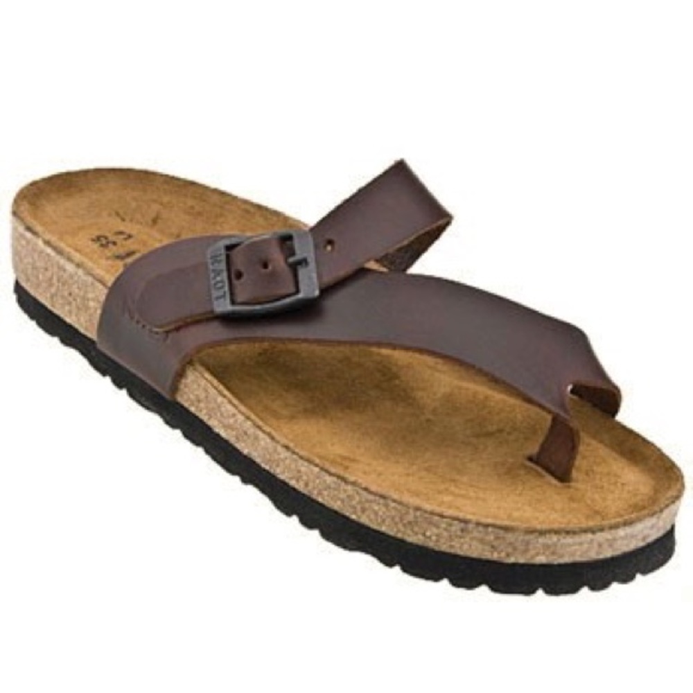 Naot Brown Leather Toe-Loop Sandal with Buckle
